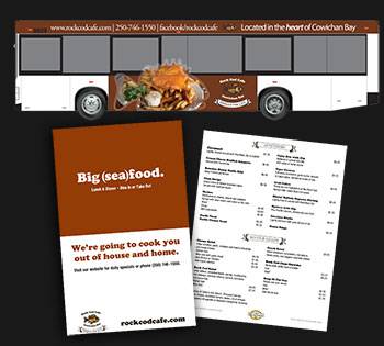 Rock Cod Cafe Bus Ad, Print Ad & Menu Sample